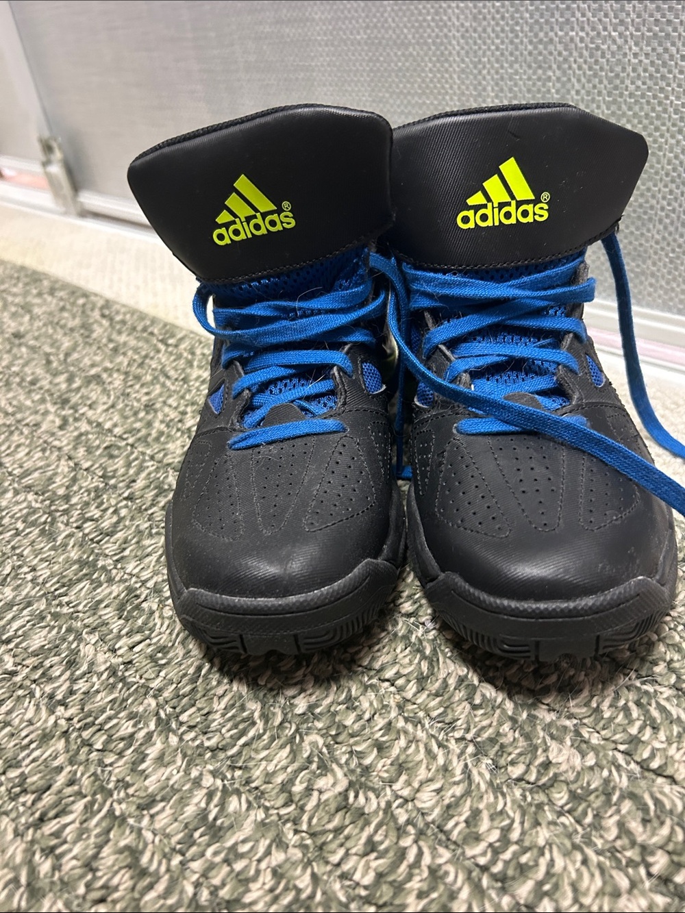 adidas Kids Black Sneakers with Blue Laces and Neon Logo
